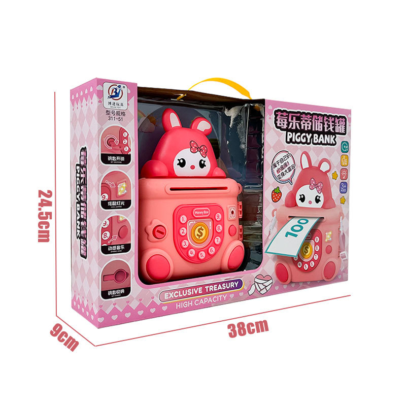 Caricatura infantil Culo mini depósito de dinero con llave desbloqueado iluminación música depósito de ahorro adornos lindos regalos institucionales