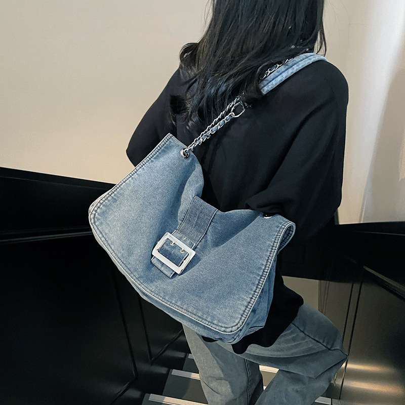 Denim Fashion Commuter Bag Women's 2025 New Large Capacity Underarm Bag Spring All-match Chain Crossbody Bag