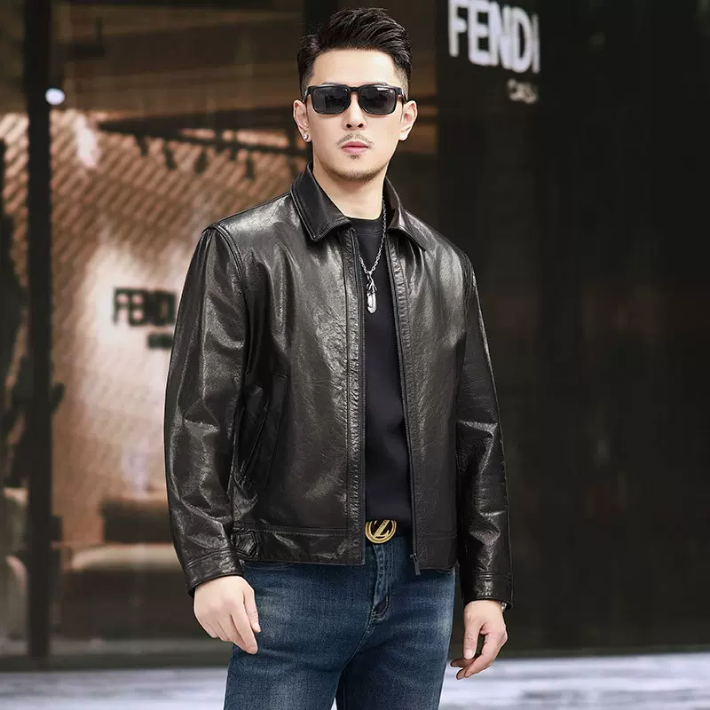 新品中年单装上衣皮夹克软皮男装秋冬轻商务海宁真皮休闲皮外套