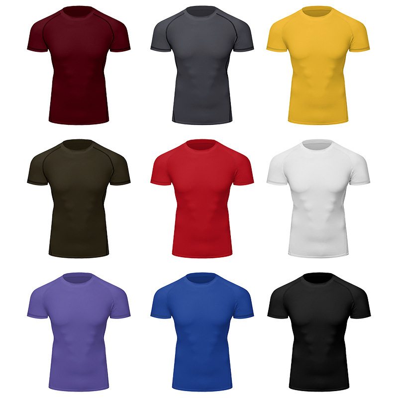 Sports Fitness Short-Sleeved Quick-Drying Breathable Solid Color Round Neck Slim Training Running Casual Versatile Trendy Men's T-Shirt Wholesale