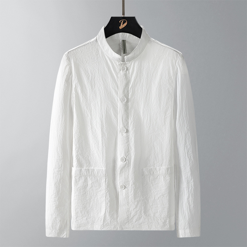 New light luxury summer ultra-thin plain quick ice silk jacket men's fashion casual stand collar jacket men's jacket