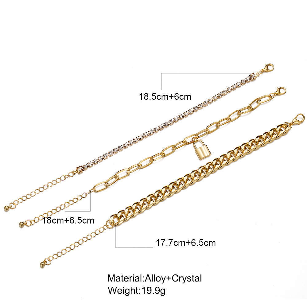 Punk Style Creative Thick Chain Lock Pendant Micro-inlaid 3-layer Anklet display picture 1