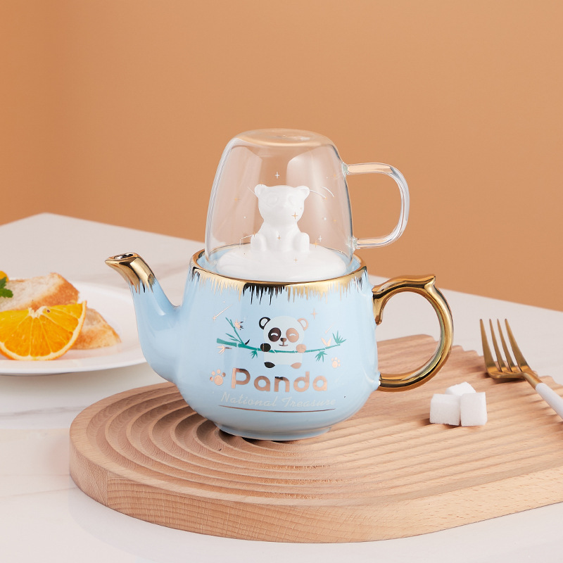 Cerámica Panda juego de té traje INS japonés Amazon Comercio exterior oferta especial puede añadir logo una olla una taza regalo