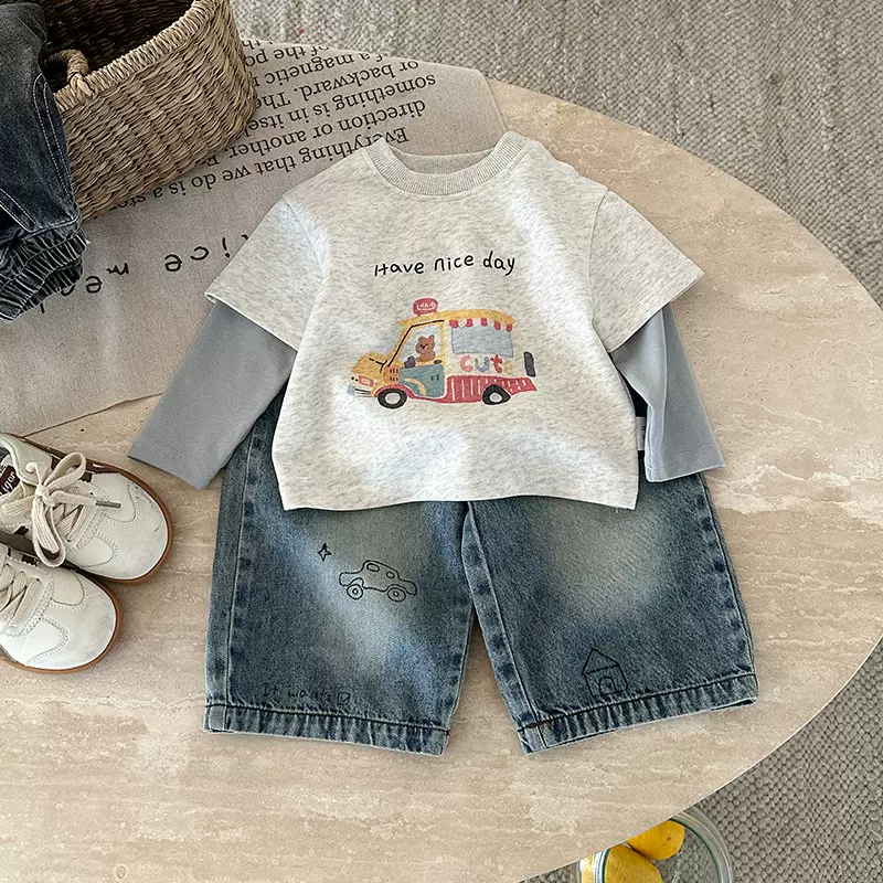 男童套装2025秋装宝宝卡通打底衫婴幼儿长袖T恤外出服两件套秋a类