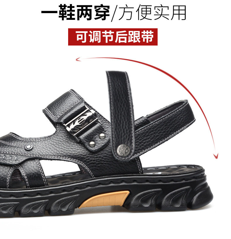 Dép sandal nam da bò hở ngón chống trượt đế dày mềm — nâu, đen chi tiết 5