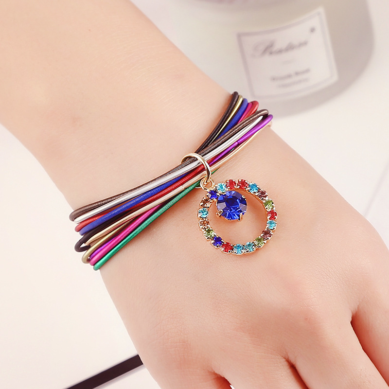Metal Guitar String Jewelry Cute Women's Gift Round Shiny Rhinestone Classic Dark Color Mixed Color Multi-Layer Spring Bracelet