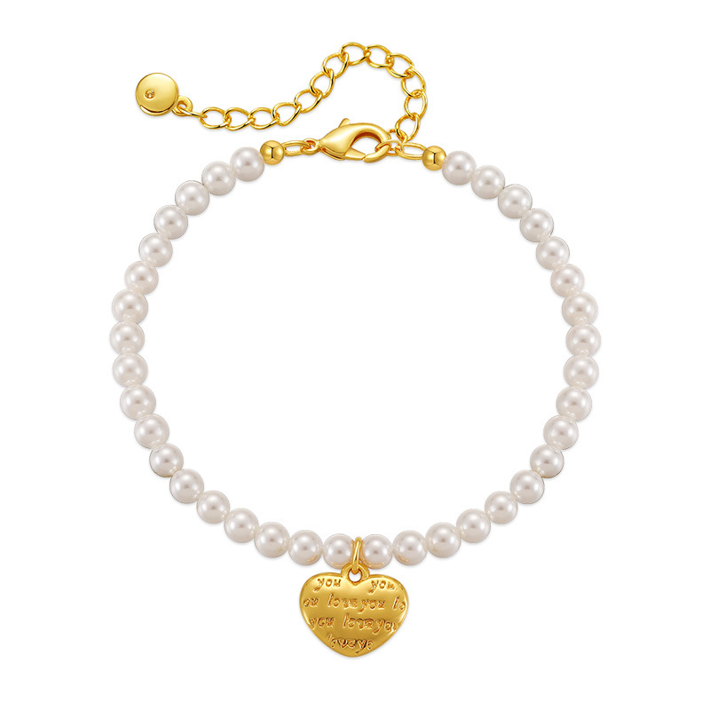 Retro Letter Heart Shape Copper Plating Artificial Pearls Bracelets 1 Piece