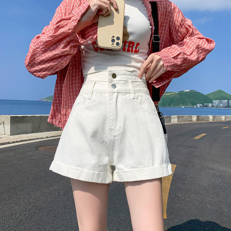 블랙 슈퍼 하이 허리 데님 반바지 여성 여름 새로운 느슨한 슬리밍 와이드 레트로 컬링 A 자형 짧은 핫 조인트