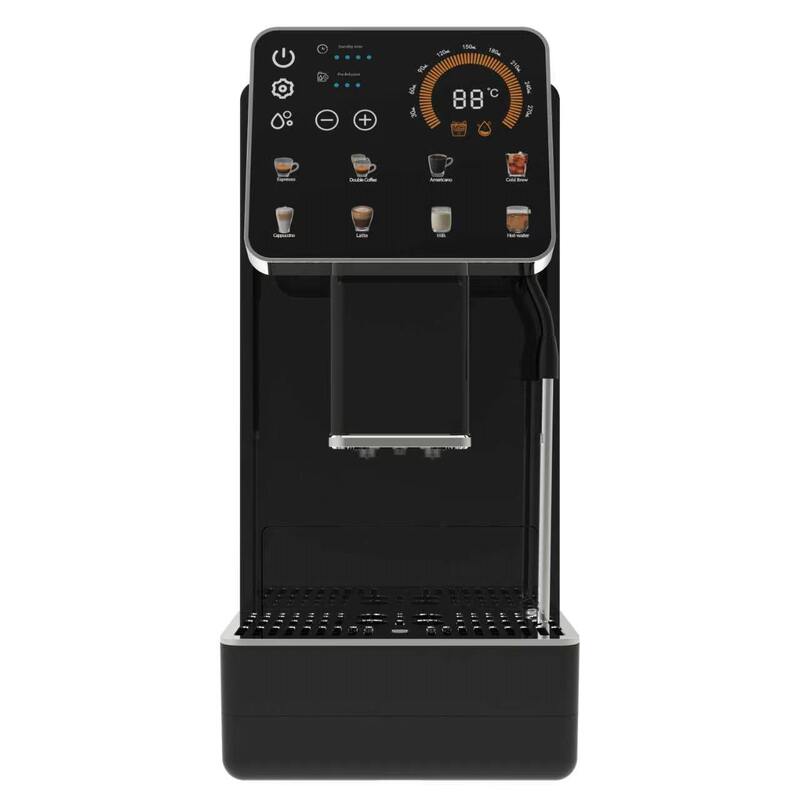 Home-use fully automatic coffee grinder with eight different beverage options and automatic cleaning function