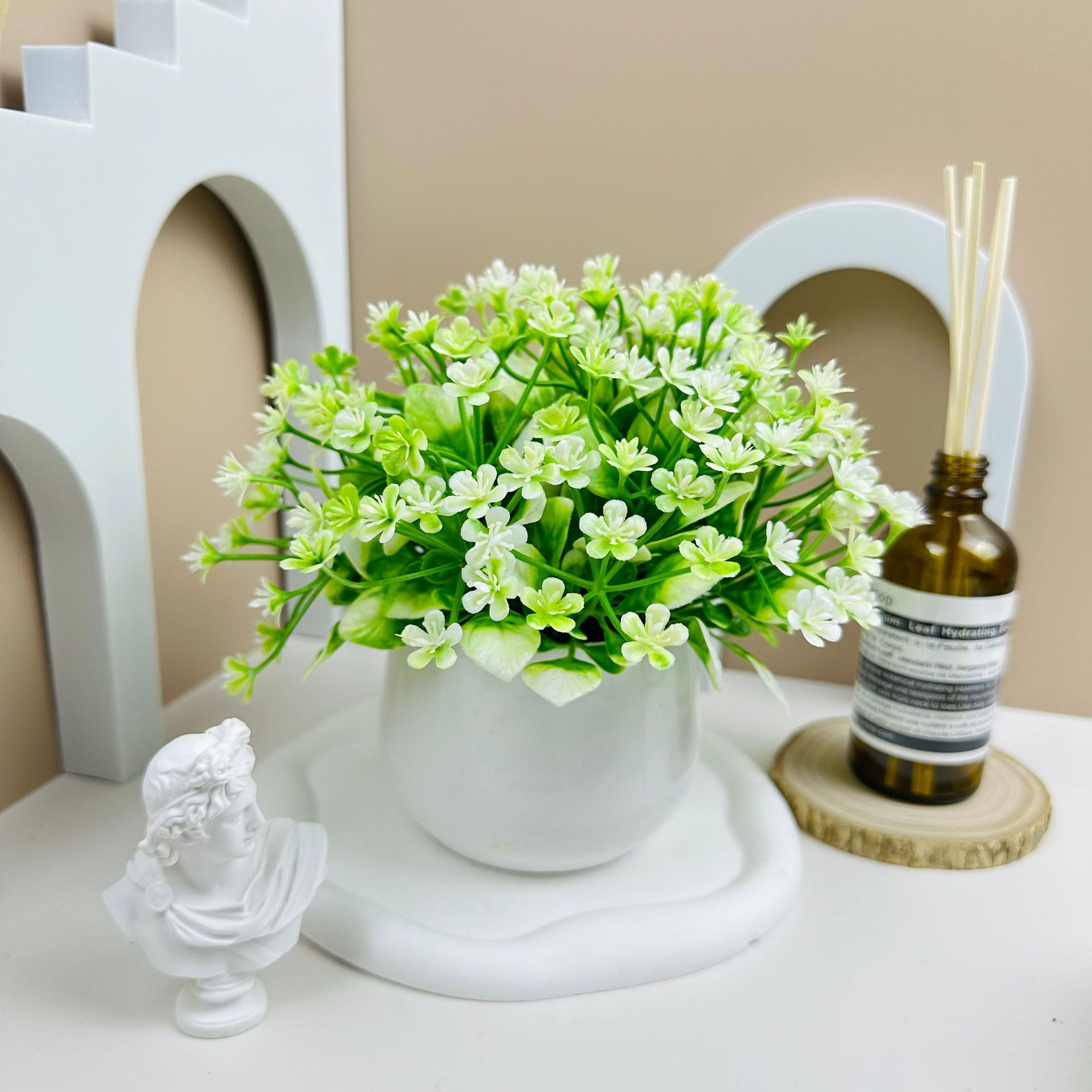 High-end artificial flowers, artificial bonsai, fake grass plants, balcony small potted plants, decorative items for home, living room, coffee table indoor decorations