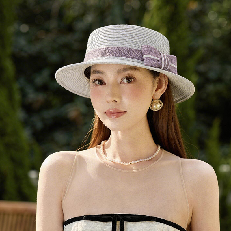 Mũ rơm nữ đi biển vành rộng che nắng, đan cỏ tự nhiên, phong cách du lịch — màu nâu