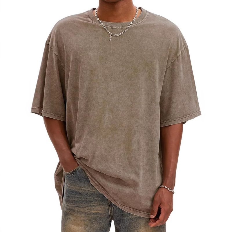 Summer American-Style Heavyweight Washed Short-Sleeve T-Shirt for Men, Loose Fit, Large Size, Half-Sleeve, Street Fashion, Vintage T-Shirt, Base Layer, Trendy Summer American-Style Heavyweight Washed Short-Sleeve T-Shirt for Men, Loose Fit, Large Size, Half-Sleeve, Street Fashion, Vintage T-Shirt, Base Layer, Trendy