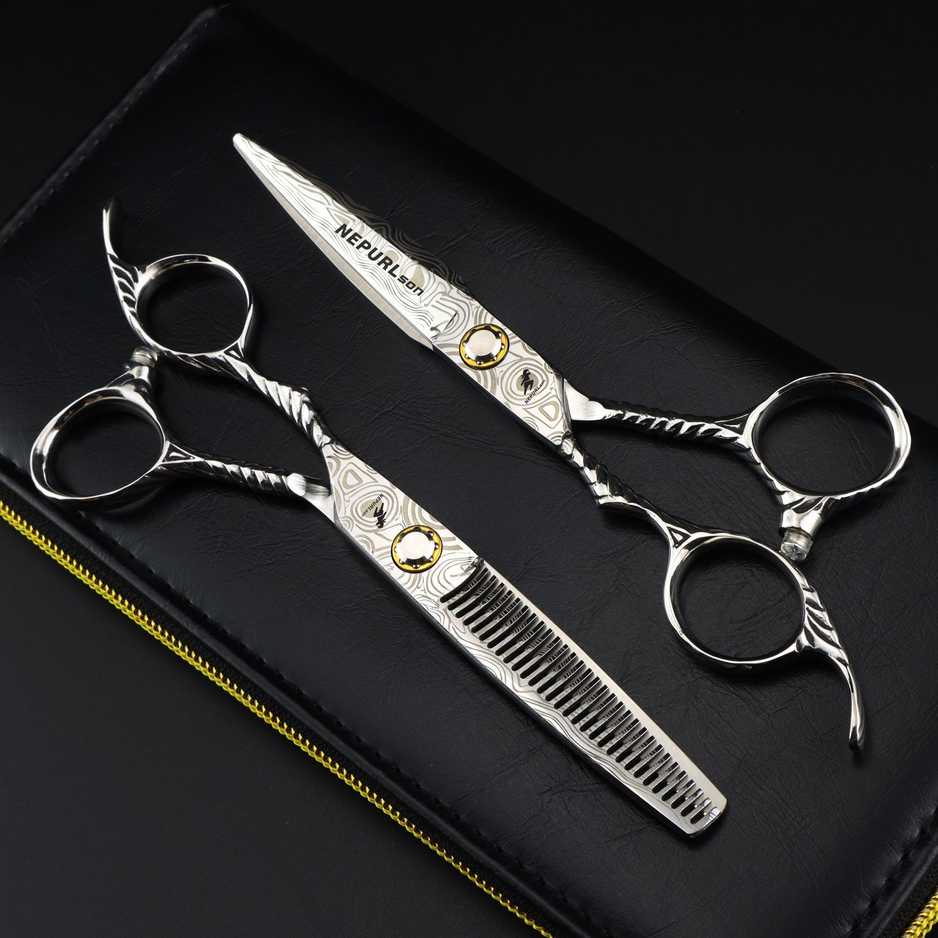 Tijeras de peluquería para zurdos con tornillo de cojinete de 6,0 pulgadas y patrón de Damasco: tijeras rectas para entresacar y cortar._voghion.com