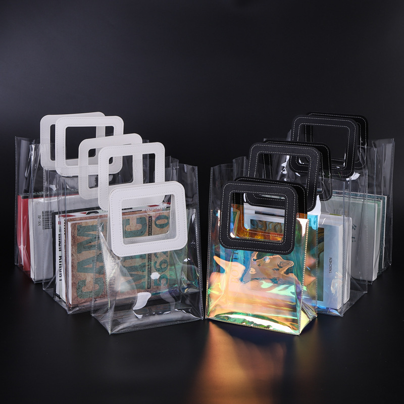 透明手提礼品袋PVC镭射手提袋圣诞节伴手礼袋礼物包装袋通用包装