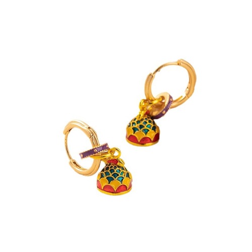 Enamel Rainbow Fish U-Turn Earrings 925 High-end Sense of Satisfaction Ancient Gold Earrings New Chinese Retro Earrings