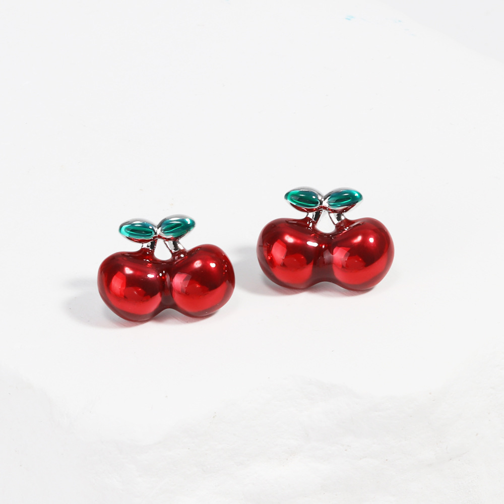 8g Weight Copper Ear Needle Material Ear Studs Classification 1 Pair Quantity Holiday, Daily Occasion Copper Material Cherry, Apple, Strawberry Pattern All Seasons Season Women's Gender Enamel Design Cute Style 1 Pair Cute Cherry Apple Strawberry Enamel Copper Ear Studs 7