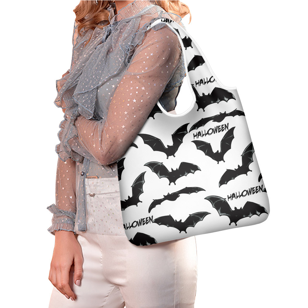 蝙蝠南瓜万圣节主题印花 Halloween跨境可供购物袋手提袋一件代发