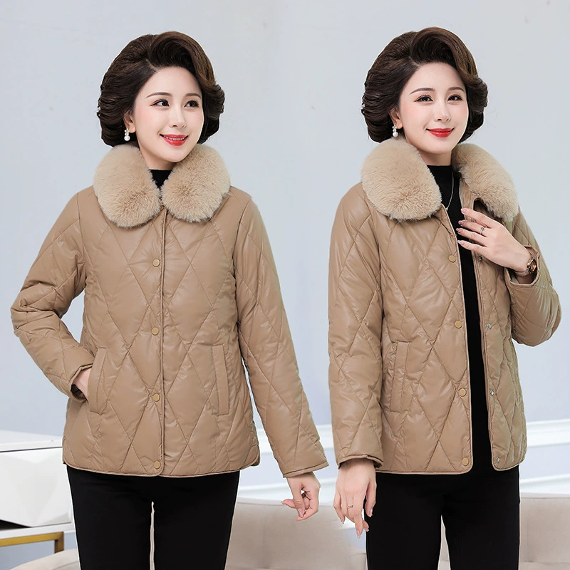 Меховой воротник для людей среднего и пожилого возраста, яркая хлопковая одежда, женская зимняя одежда, новая короткая свободная одежда для хлеба в Корейском стиле, толстая стеганая куртка, пальто