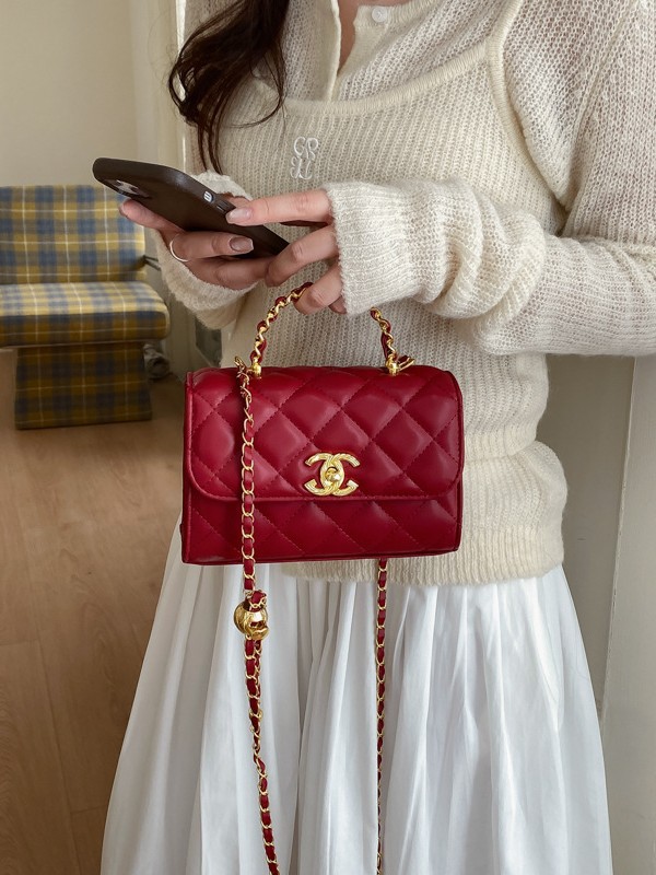 Bolso de mano de fragancia transfronteriza, moda de personalidad, bolso de hombro pequeño, bolso de cadena de rejilla inclinada de lujo ligero