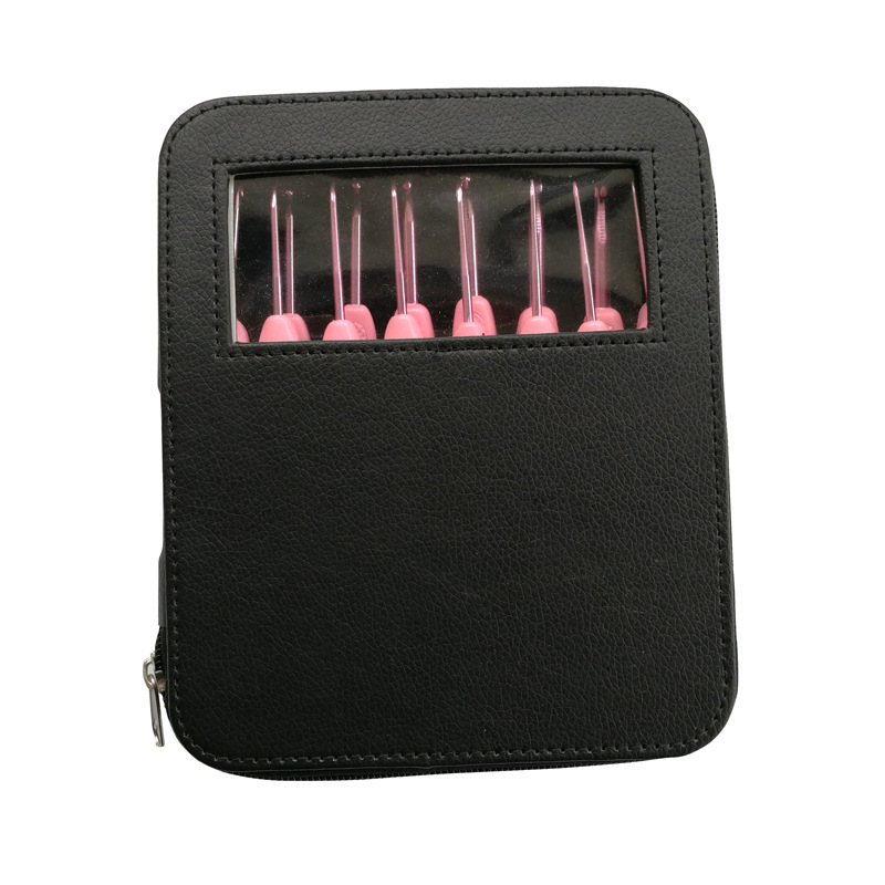 Herramienta de tejido, aguja de suéter, mango de plástico ABS, ganchillo fino de cuero, un juego de 16 piezas, un juego completo de bolsas OPP