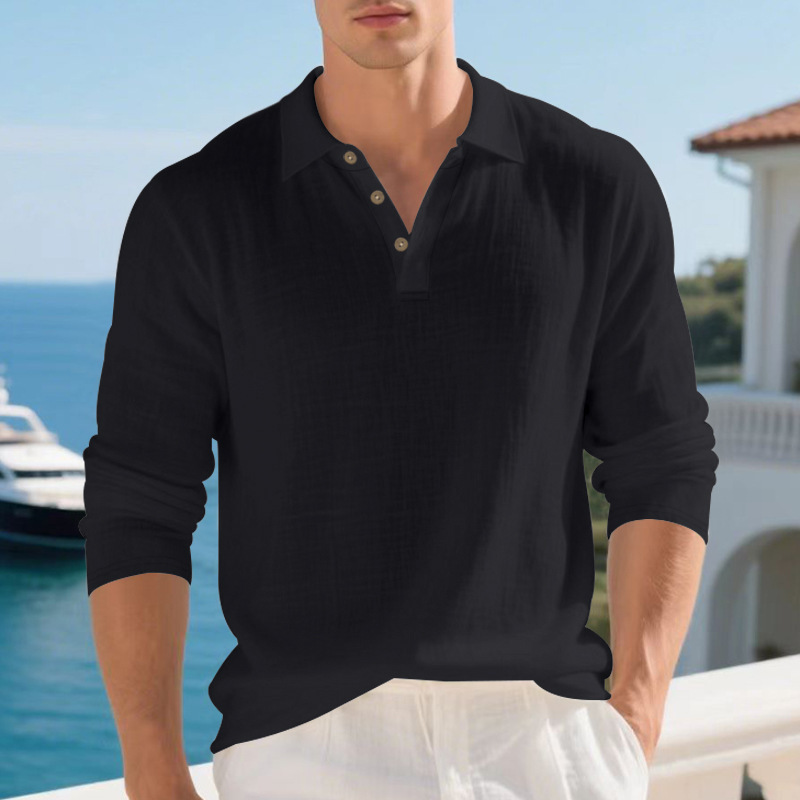 Linen Men's Long Sleeve American Style Loose Fit Autumn New Arrival Heavyweight T-Shirt Light Mature_viptrois.com