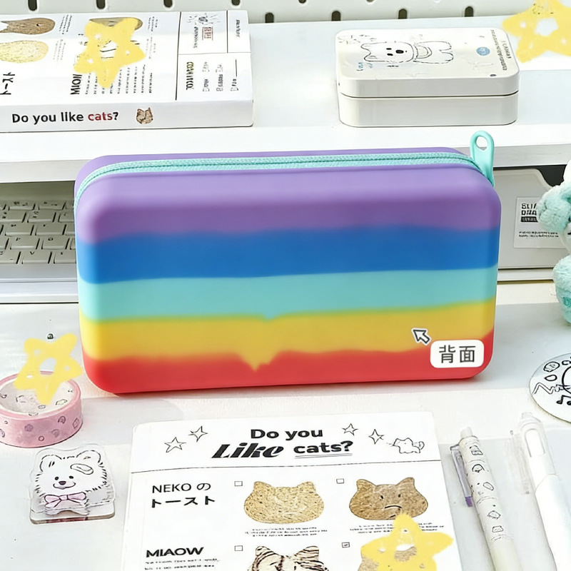 Amazon nuevo arco iris de gran tamaño descompresión de ratas pionero bolsas de papelería de estudiantes de primaria y secundaria con cremallera bolsas de lápiz de silicona