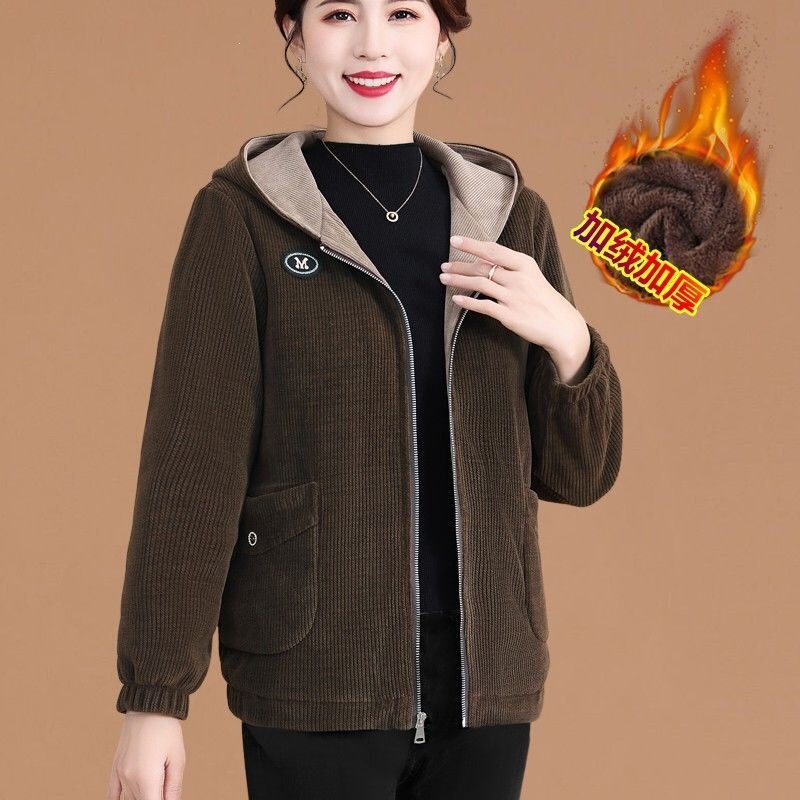 Autumn and winter new high-end stylish outerwear for middle-aged and elderly women, 2026 mom's cotton-padded jacket, corduroy winter coat Autumn and winter new high-end stylish outerwear for middle-aged and elderly women, 2026 mom's cotton-padded jacket, corduroy winter coat