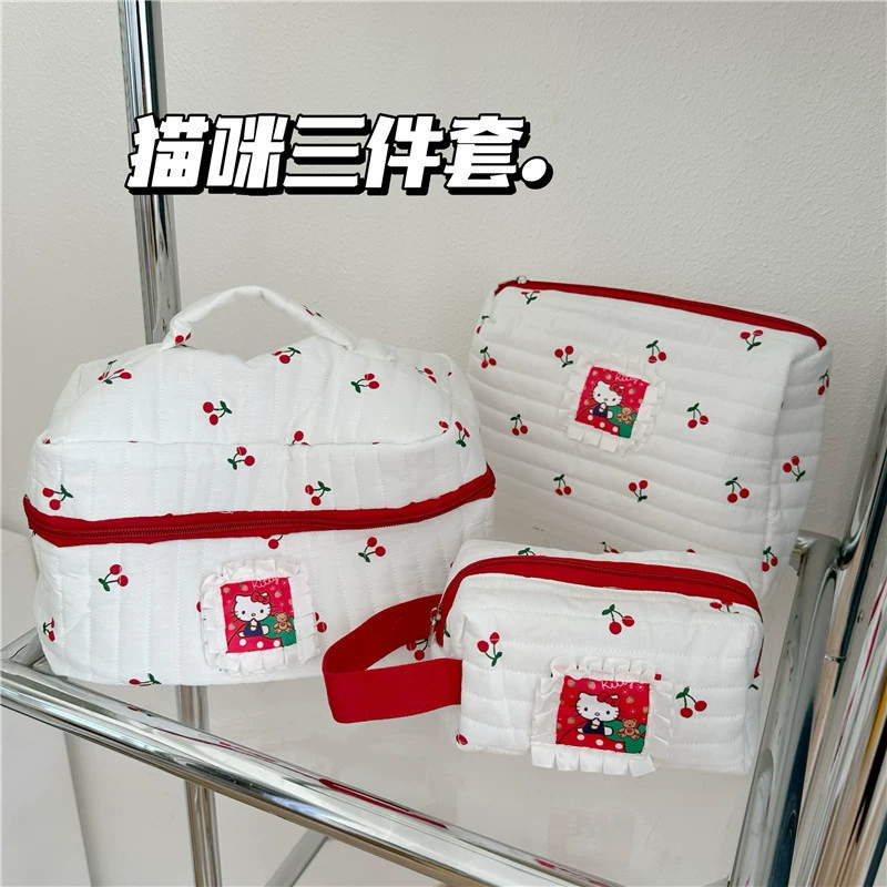 Handheld Cosmetic Bag, Korean Style Bow Organizer, Cotton, Multiple Sizes (Small/Medium/Large)