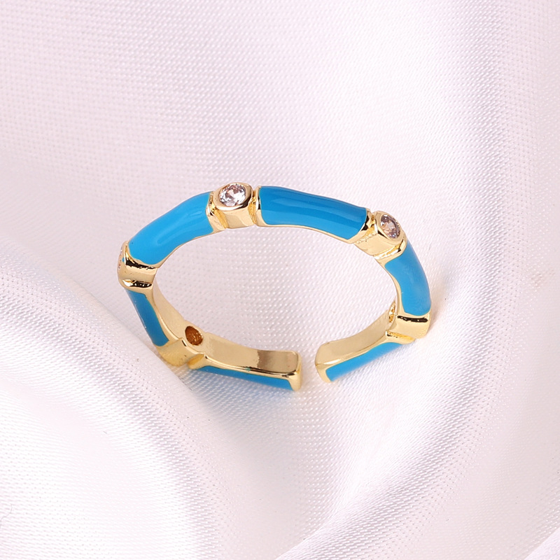 Simple Style Bamboo Copper Enamel Plating Inlay Rhinestones Open Ring 1 Piece