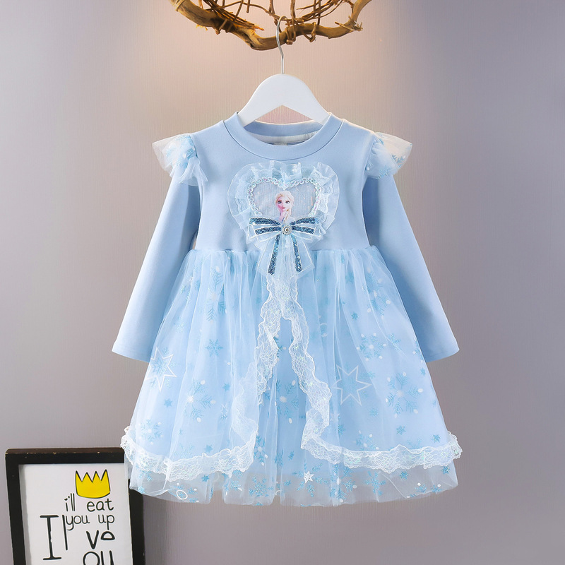 Wholesale foreign trade Frozen girls' autumn dress, new stylish children's long-sleeve Elsa mesh princess dress Wholesale foreign trade Frozen girls' autumn dress, new stylish children's long-sleeve Elsa mesh princess dress