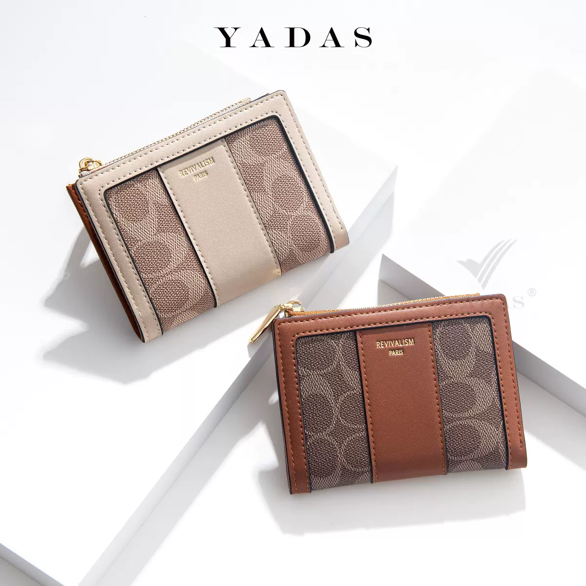 YADAS时尚2024新款批发 椭圆印花老花纹两折叠外贸零钱包女wallet