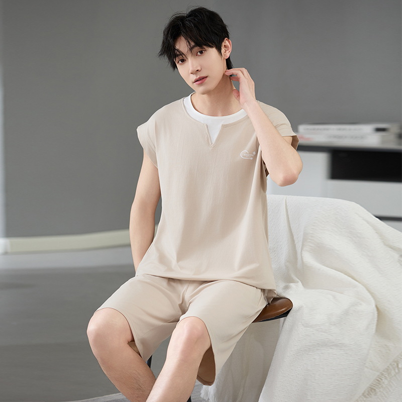 Pijamas antibacterianos para hombres pantalones cortos sin mangas de algodón de verano 2025 nuevo estilo casual de gran tamaño se puede usar en el hogar traje