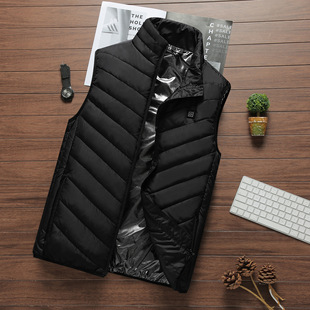 Cross-Border Dual-Zone Electric Heating Rechargeable Vest with Stand-Up Collar and Zipper, Unisex, Wholesale, Slim Fit for Middle-Aged and Elderly