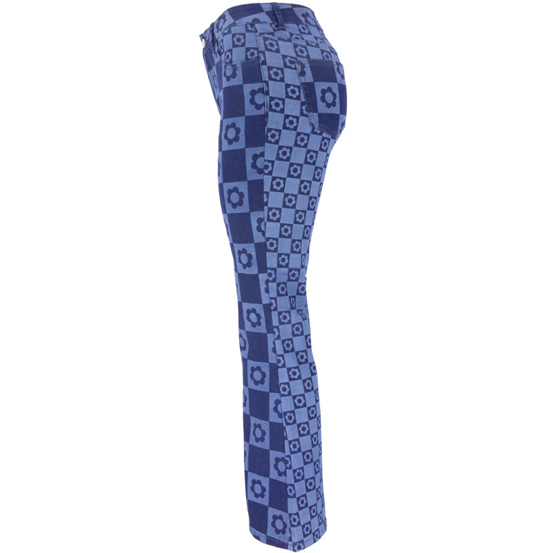 22 donker bedrukte micro uitlopende broeken met woon-werktemperament, blauwe denimbroek met hoge taille en wijde pijpen voor dames_voghion.com