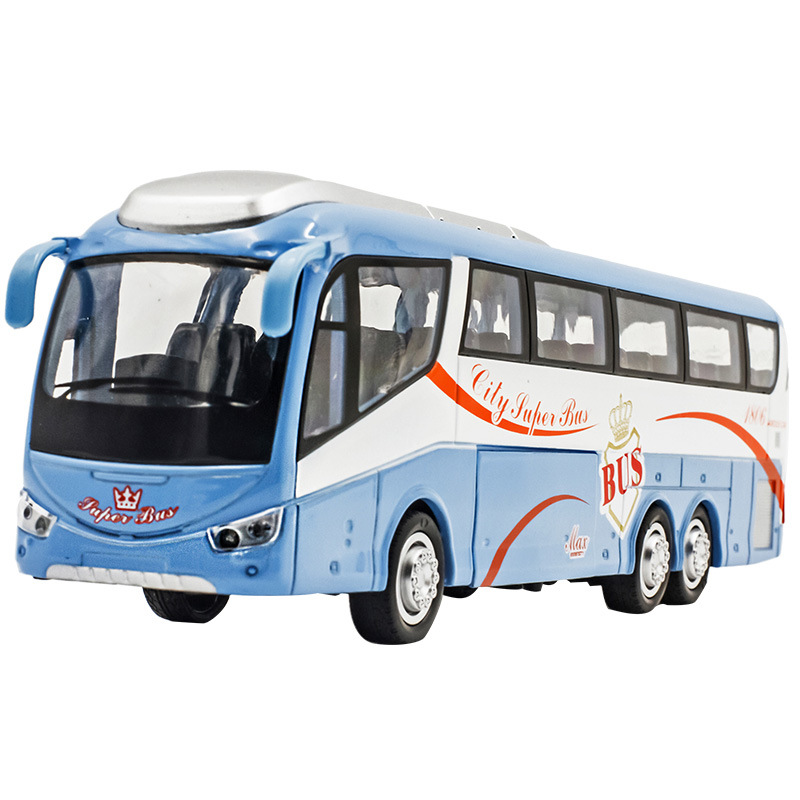 Juguetes de autobús para niños grandes cinco puertas de simulación de retroalimentación de aleación acústica y óptica modelo de autobús