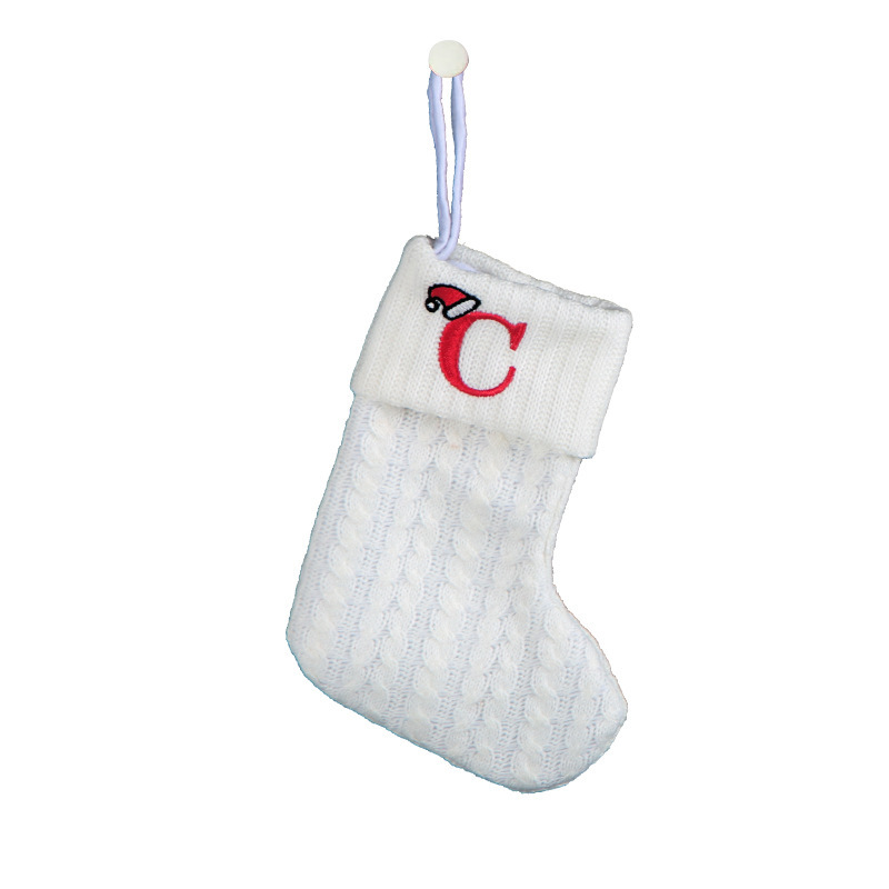 Decoraciones transfronterizas calcetines de punto calcetines de lana letras bordadas bolsa de regalo de dulces PARA NIÑOS Calcetines de Navidad blancos bolsa de regalo