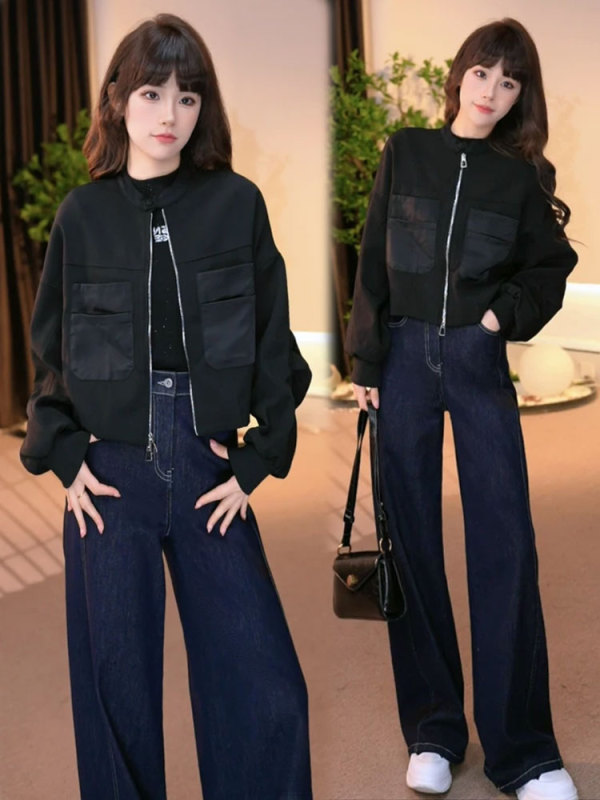 时尚休闲百搭短外套女2025春秋新款洋气显瘦立领夹克小个子上衣潮|undefined
