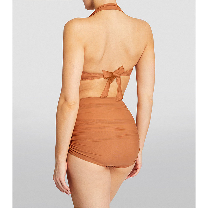 136g Weight Sleeveless Sleeve Length Nylon Fabric Type Regular Top Length Bodysuit Tops Type Swimming Occasion Oblique collar Neckline Skinny Fit Type Solid Color Pattern Women's Gender Pleated Design Sexy Style Women's Sexy Solid Color Pleated One Piece Swimwear 16