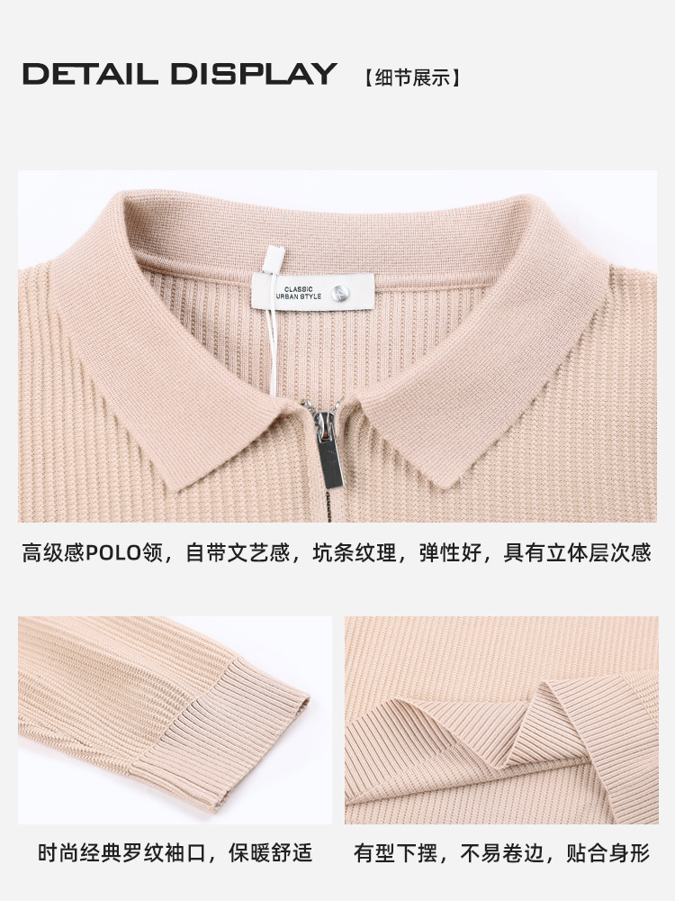 Suéter de hombre de alta gama semia cremallera hombre alto sentido viejo viento de dinero otoño invierno polo jersey hombre