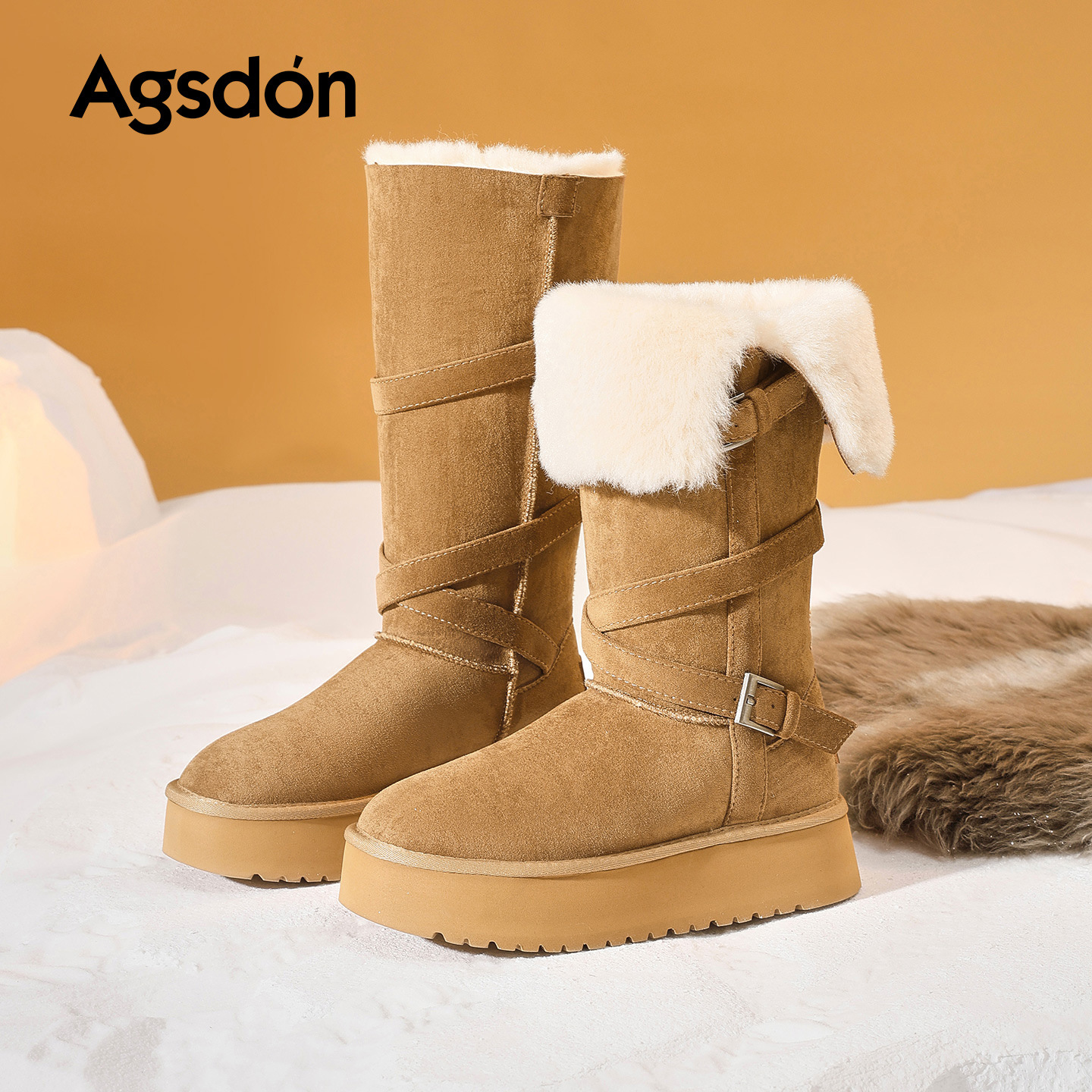Botas de nieve gris gruesas de fondo de Augu Shi Deng mujeres 2025 invierno nuevo botas de algodón de pelusa botas de pelusa
