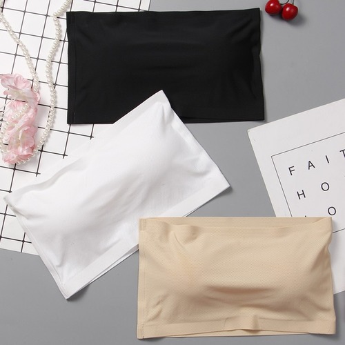 Seamless ice silk anti-exposure tube top one piece with breast pad and inner wrap chest one-piece non-slip strapless underwear for women