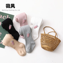 韩版儿童连体打底裤袜宝宝双针竖条裤袜秋婴儿公仔卡通萝卜连脚裤