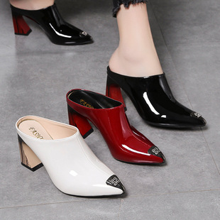 Cross-Border Direct Sales 2025 Spring and Autumn New Style Baotou Sandals for Women, Thick Heels, High Heels, One-Line Slippers, Internet Celebrity Half Slippers
