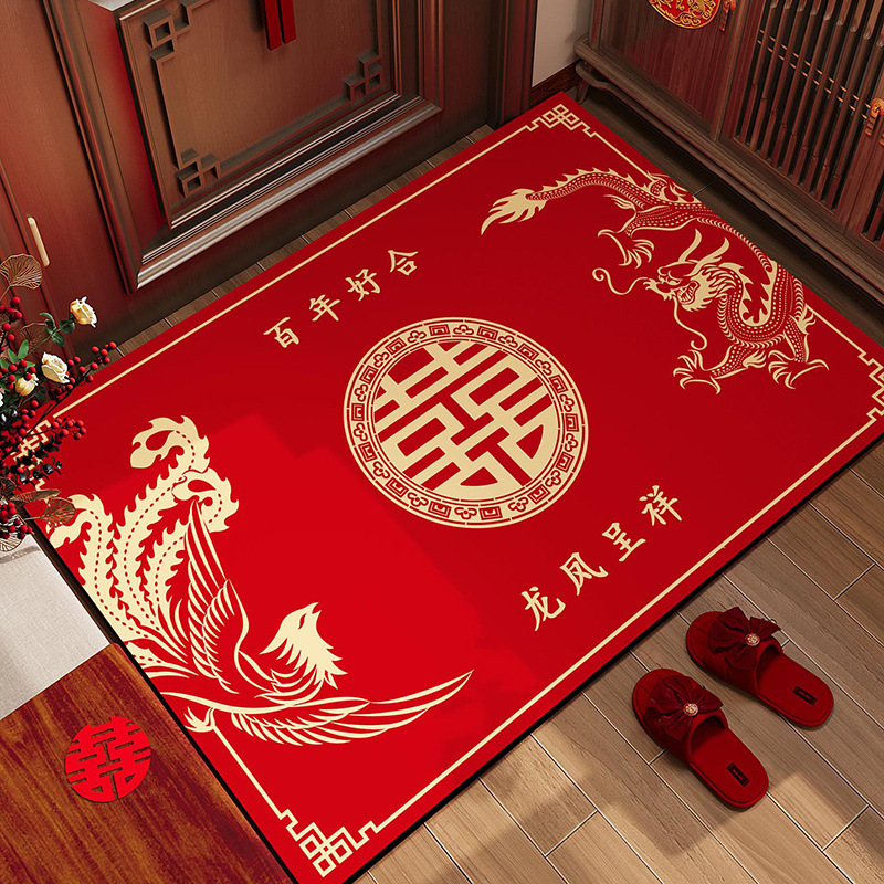 结婚喜字入户门地垫家用进门口硅藻泥脚垫喜庆婚房布置红色防滑垫|undefined