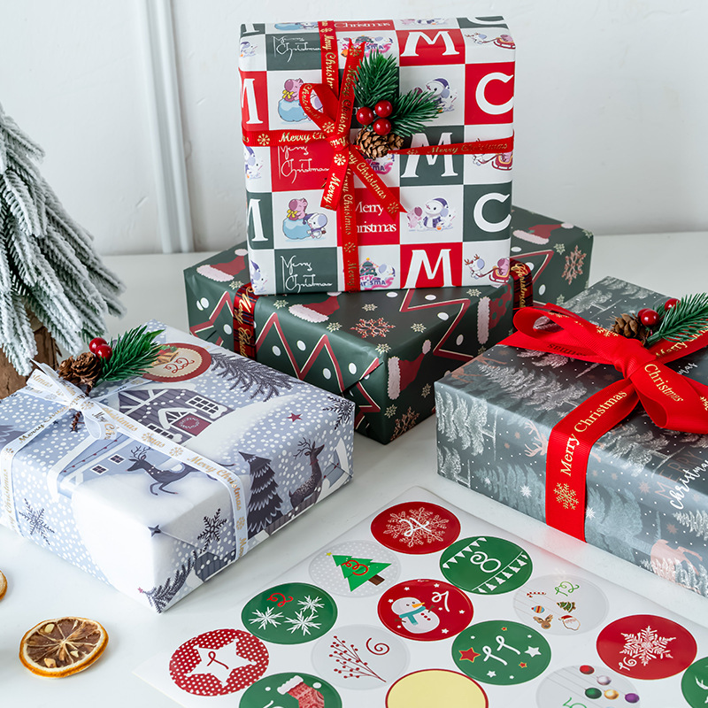 Amazon nuevo engrosada piel de vaca blanca de Navidad traje de papel de regalo de Navidad caja de regalo papel DIY en stock al por mayor