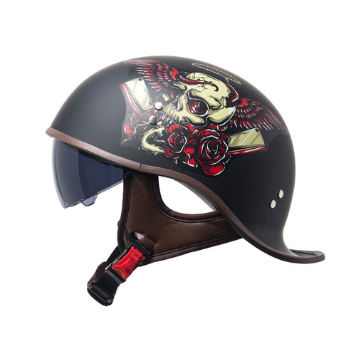 Motorcycle helmet for men summer half-helmet retro for women electric bike motorbike lightweight style with mirror