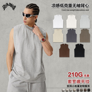2025 Summer European and American Street Fashion Casual Sports Vesset T-shirt with Foot Crewneck Solid Color Base Sleeveless Shirt for Men