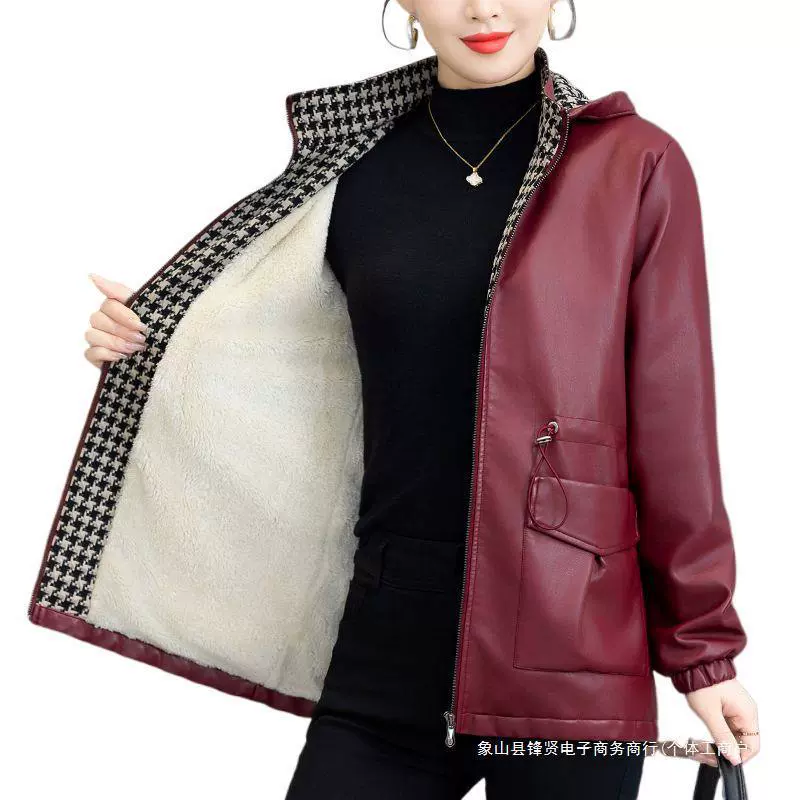 Mid‑length warm winter jacket for plus‑size women, removable hood options, fleece/velvet variants