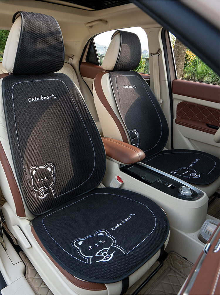 New Linen Donut Bear Cartoon Four Seasons Car Seat Cushion Set