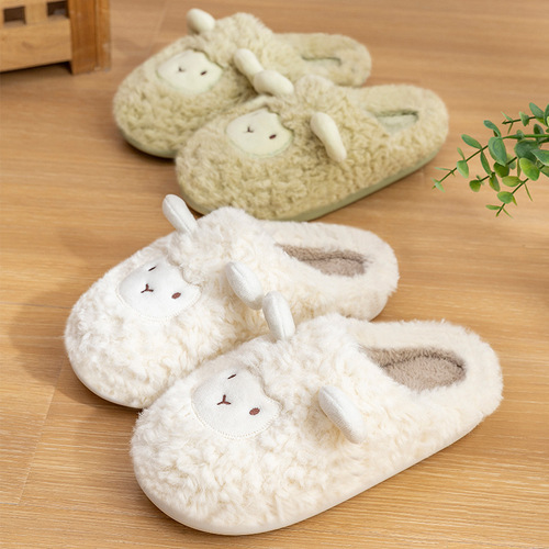 Lidani slippers winter style cartoon multi-color sheep bleating fur shoes couple home non-slip cotton slippers for outer wear wholesale